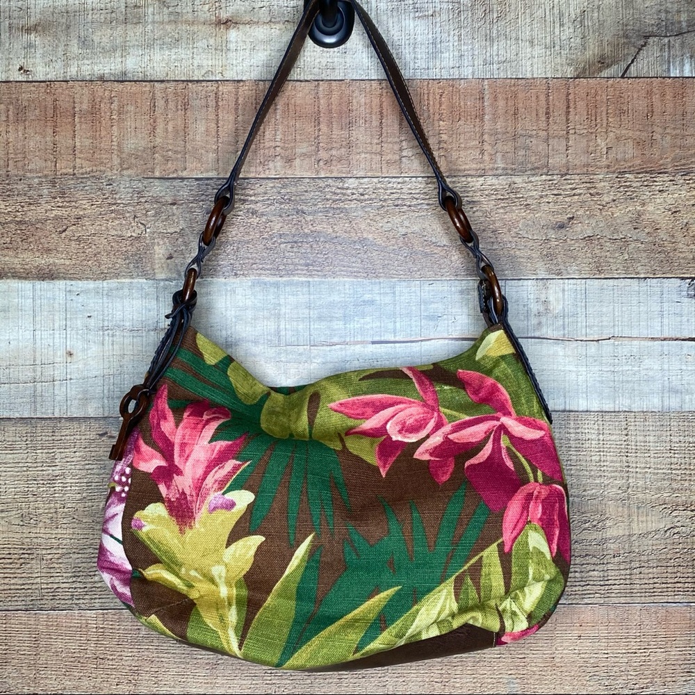 Fossil Retired Tropical Floral Material Purse